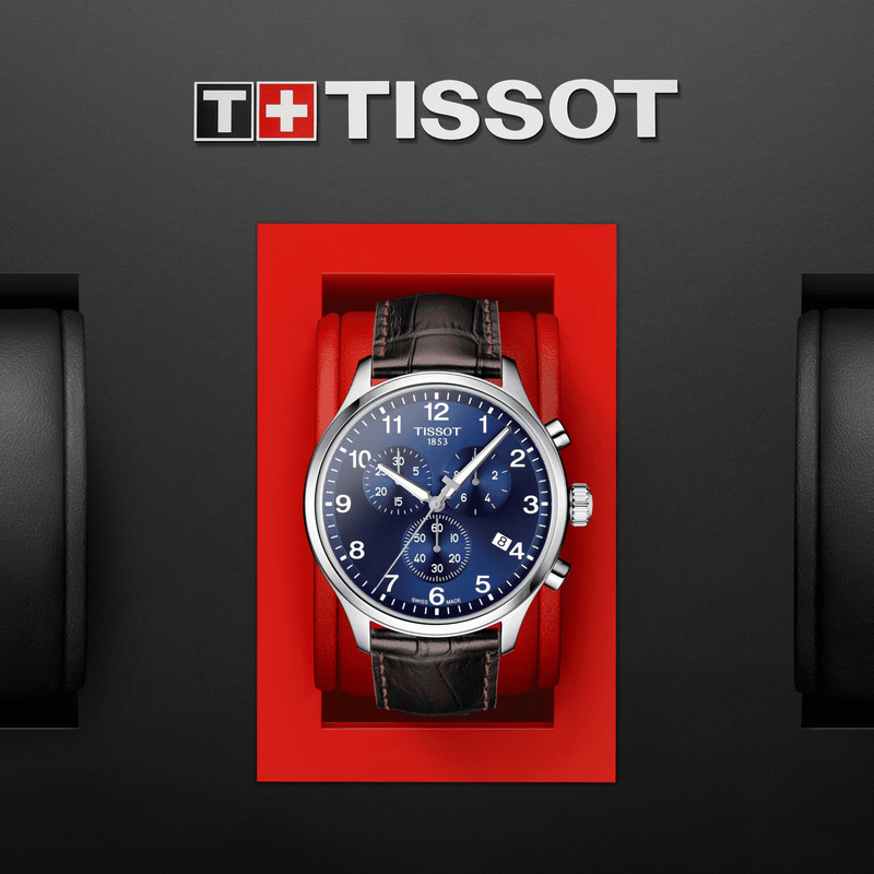 Tissot Chrono XL Classic Blue Dial Brown Leather Strap Watch For Men - T116.617.16.047.00