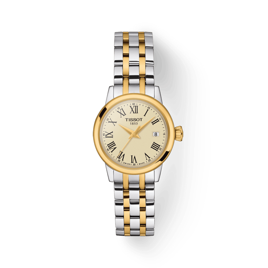 Tissot Classic Dream Lady Gold Dial Two Tone Steel Strap Watch For Women - T129.210.22.263.00