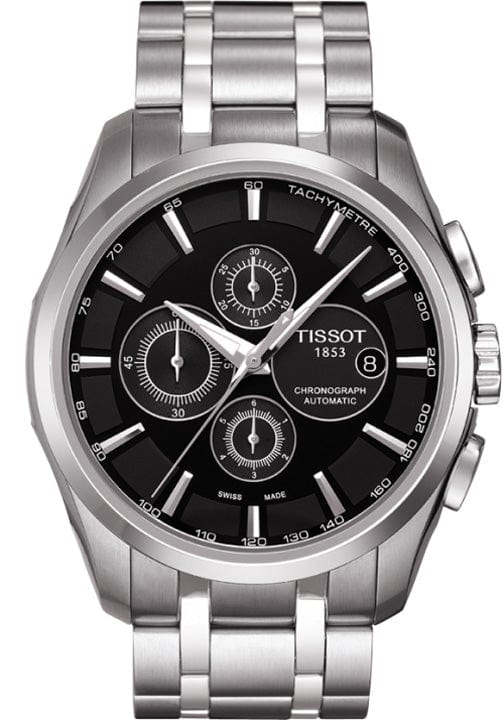 Tissot Couturier Chronograph Black Dial Silver Steel Strap Watch For Men - T035.617.11.051.00