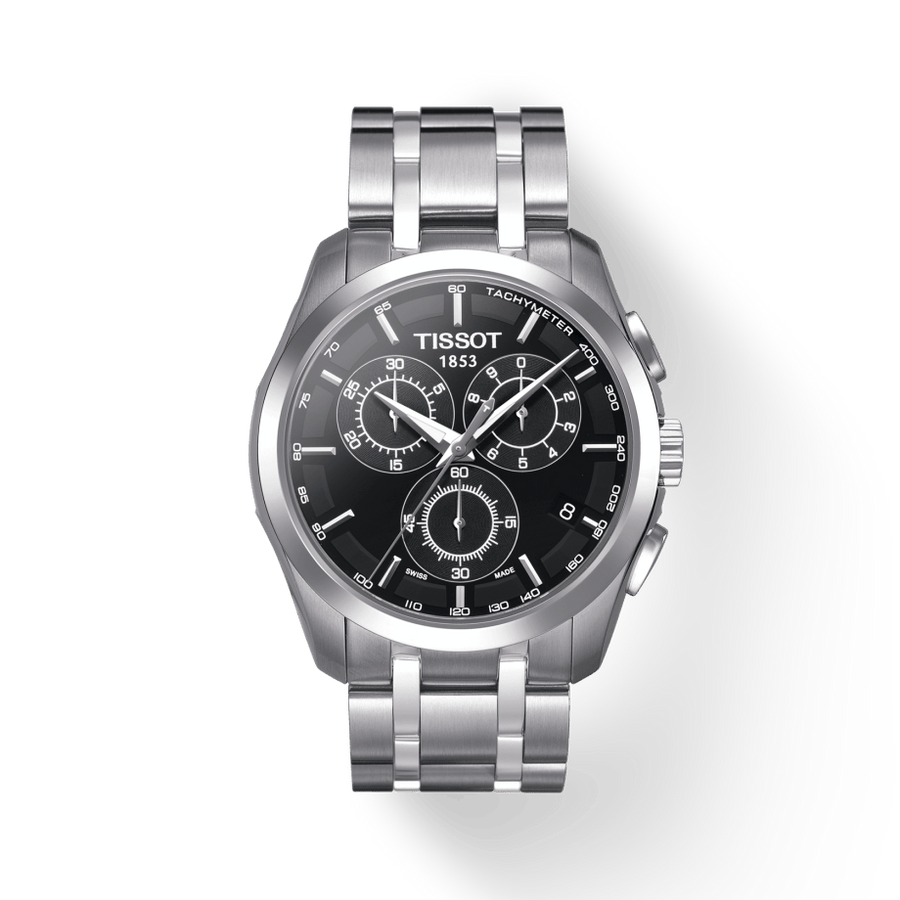 Tissot Couturier Chronograph Black Dial Silver Steel Strap Watch For Men - T035.617.11.051.00
