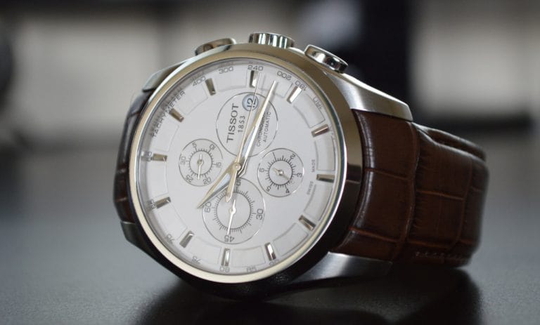 Tissot Couturier Chronograph White Dial Brown Leather Strap Watch For Men - T035.617.16.031.00