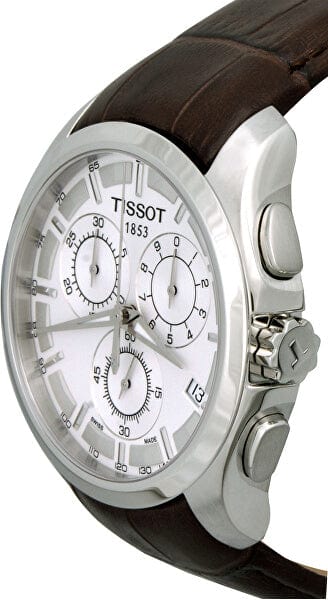 Tissot Couturier Chronograph White Dial Brown Leather Strap Watch For Men - T035.617.16.031.00
