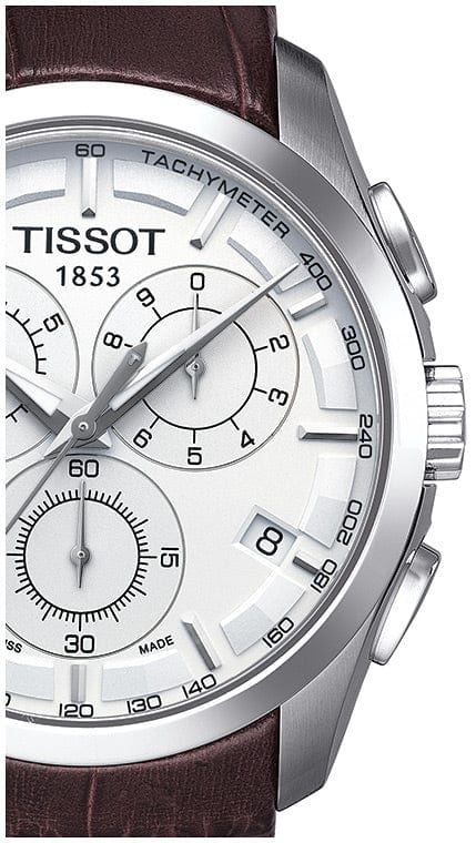 Tissot Couturier Chronograph White Dial Brown Leather Strap Watch For Men - T035.617.16.031.00