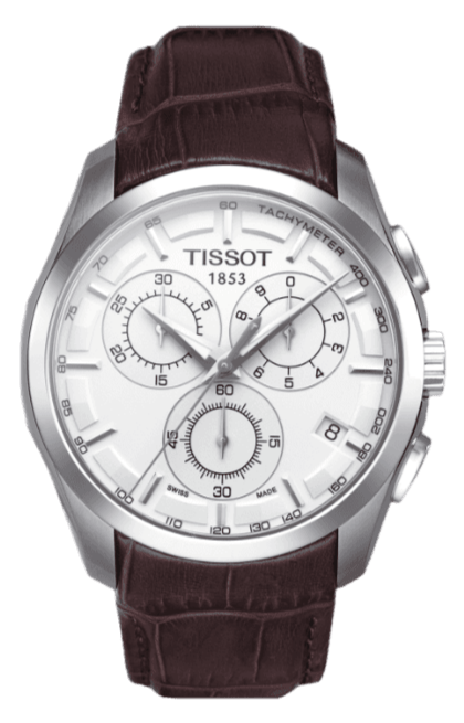 Tissot Couturier Chronograph White Dial Brown Leather Strap Watch For Men - T035.617.16.031.00