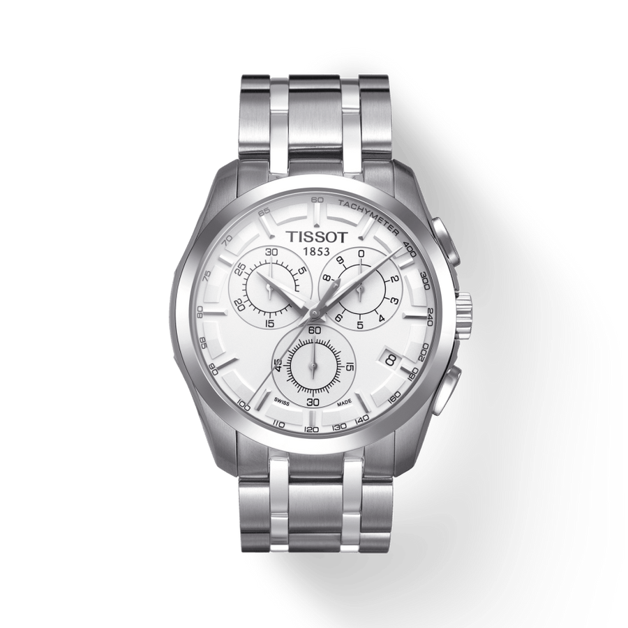 Tissot Couturier Chronograph White Dial Silver Steel Strap Watch For Men - T035.617.11.031.00