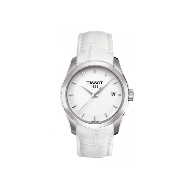 Tissot Couturier Lady Silver Dial White Leather Strap Watch For Women - T035.210.16.011.00