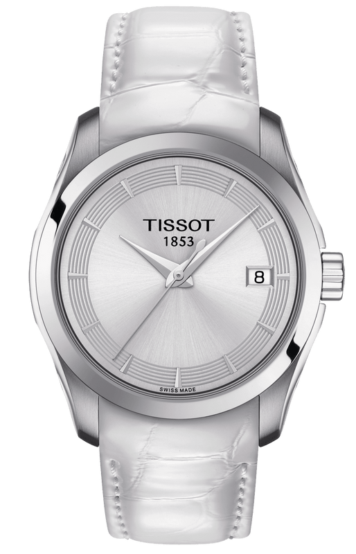 Tissot Couturier Lady Silver Dial White Leather Strap Watch For Women - T035.210.16.011.00