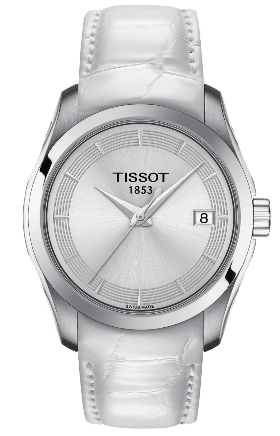 Tissot Couturier Lady Silver Dial White Leather Strap Watch For Women - T035.210.16.011.00
