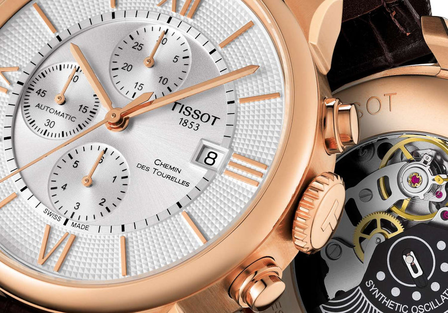 Tissot Des Tourelles Chronograph Silver Dial Brown Leather Strap Watch For Men - T099.427.36.038.00