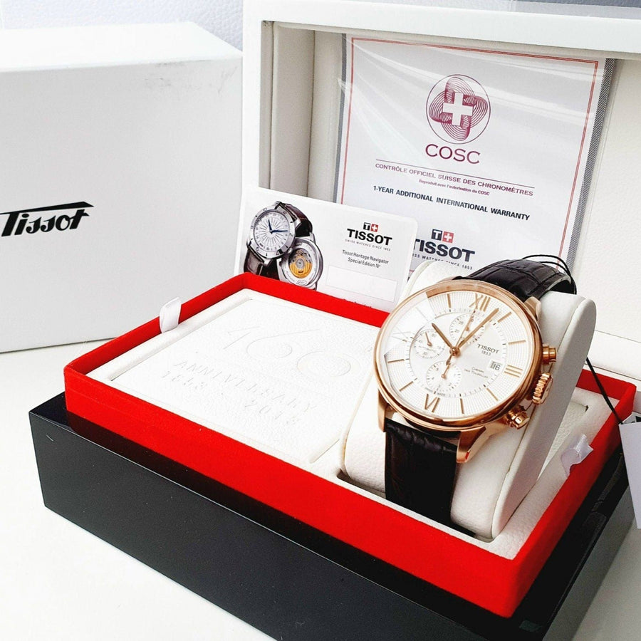 Tissot Des Tourelles Chronograph Silver Dial Brown Leather Strap Watch For Men - T099.427.36.038.00