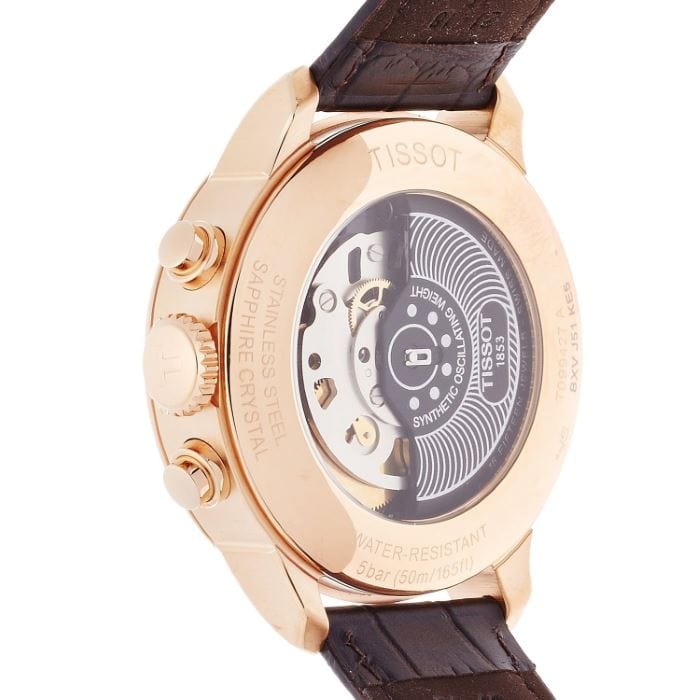 Tissot Des Tourelles Chronograph Silver Dial Brown Leather Strap Watch For Men - T099.427.36.038.00