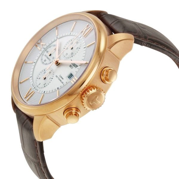 Tissot Des Tourelles Chronograph Silver Dial Brown Leather Strap Watch For Men - T099.427.36.038.00