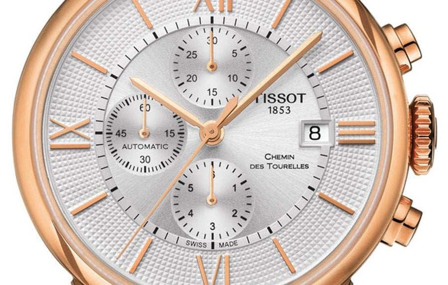 Tissot Des Tourelles Chronograph Silver Dial Brown Leather Strap Watch For Men - T099.427.36.038.00