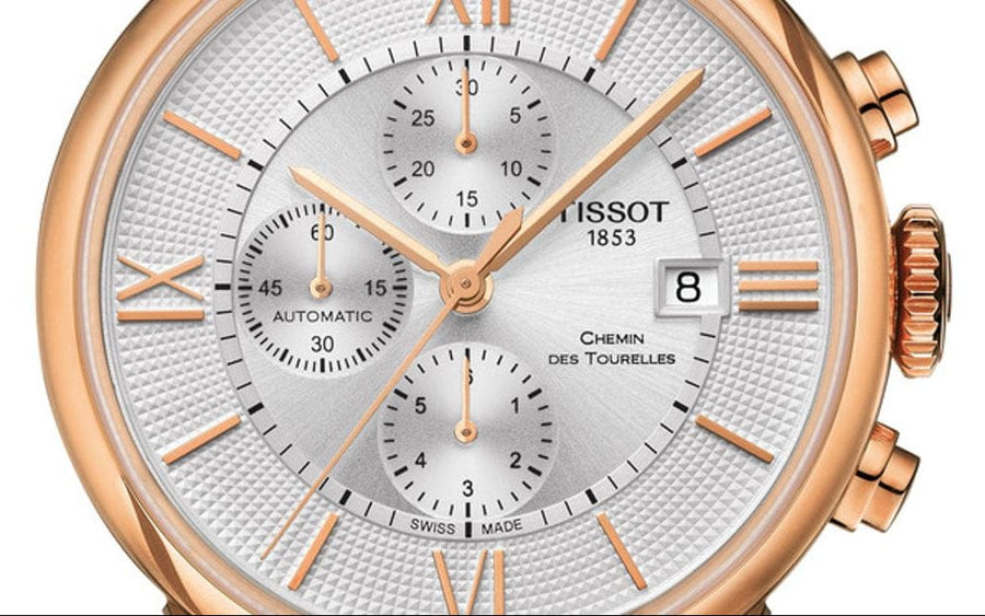 Tissot Des Tourelles Chronograph Silver Dial Brown Leather Strap Watch For Men - T099.427.36.038.00