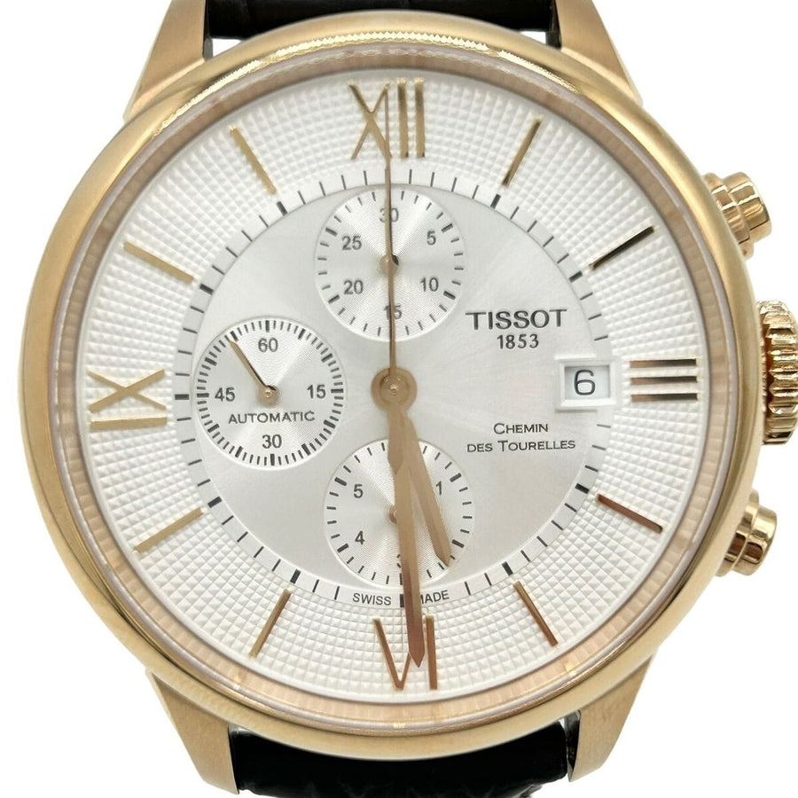 Tissot Des Tourelles Chronograph Silver Dial Brown Leather Strap Watch For Men - T099.427.36.038.00