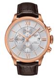 Tissot Des Tourelles Chronograph Silver Dial Brown Leather Strap Watch For Men - T099.427.36.038.00