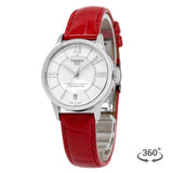 Tissot Chemin Des Tourelles Powermatic 80 Mother of Pearl Dial Red Leather Strap Watch For Women - T099.207.16.118.00