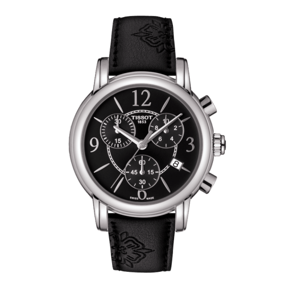Tissot Dressport Chronograph Black Dial Black Leather Strap Watch for Women - T050.217.17.057.00