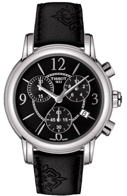 Tissot Dressport Chronograph Black Dial Black Leather Strap Watch for Women - T050.217.17.057.00