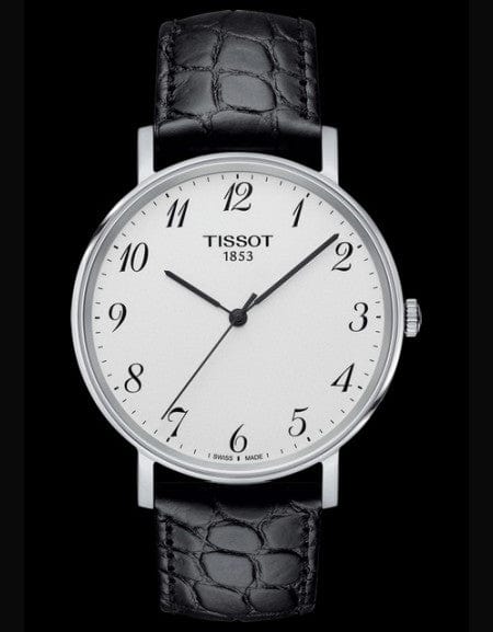 Tissot Everytime Desire Medium White Dial Black Leather Strap Watch For Men - T109.410.16.032.00