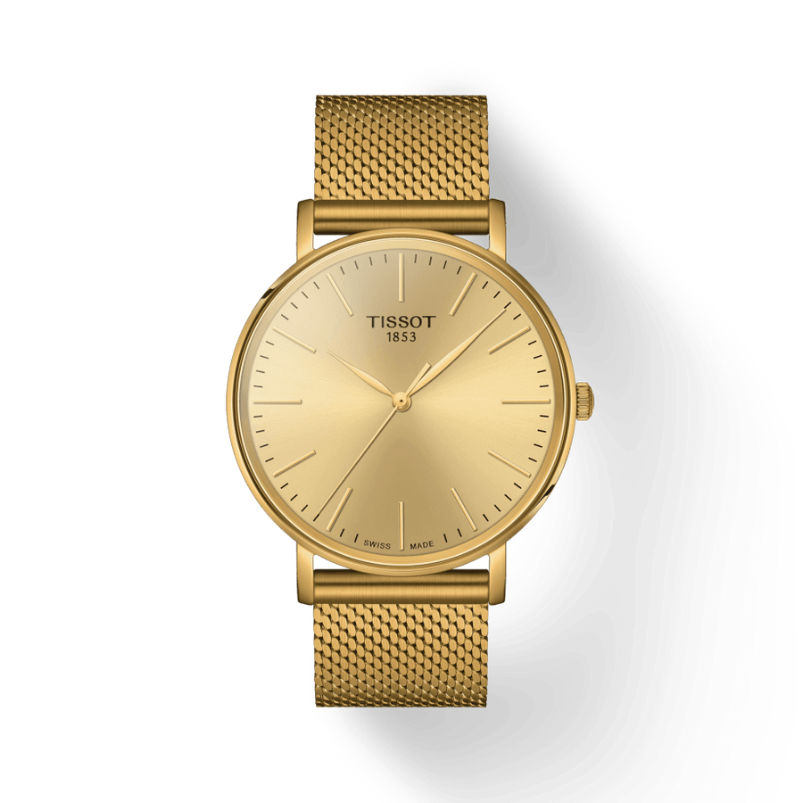 Tissot Everytime Gent Gold Dial Gold Mesh Bracelet Watch for Men - T143.410.33.021.00