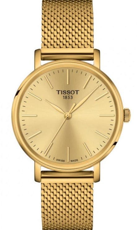 Tissot Everytime Gent Gold Dial Gold Mesh Bracelet Watch for Men - T143.410.33.021.00