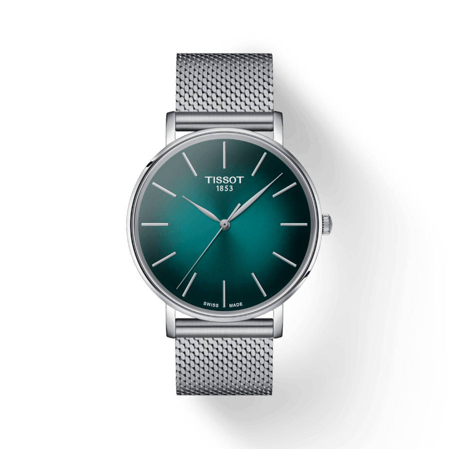 Tissot Everytime Gent Green Dial Silver Mesh Bracelet Watch for Men - T143.410.11.091.00