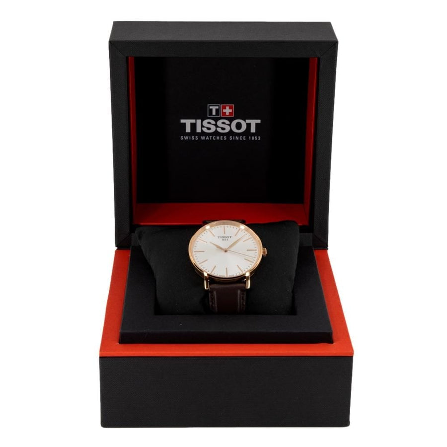 Tissot Everytime Gent Silver Dial Brown Leather Strap Watch for Men - T143.410.36.011.00