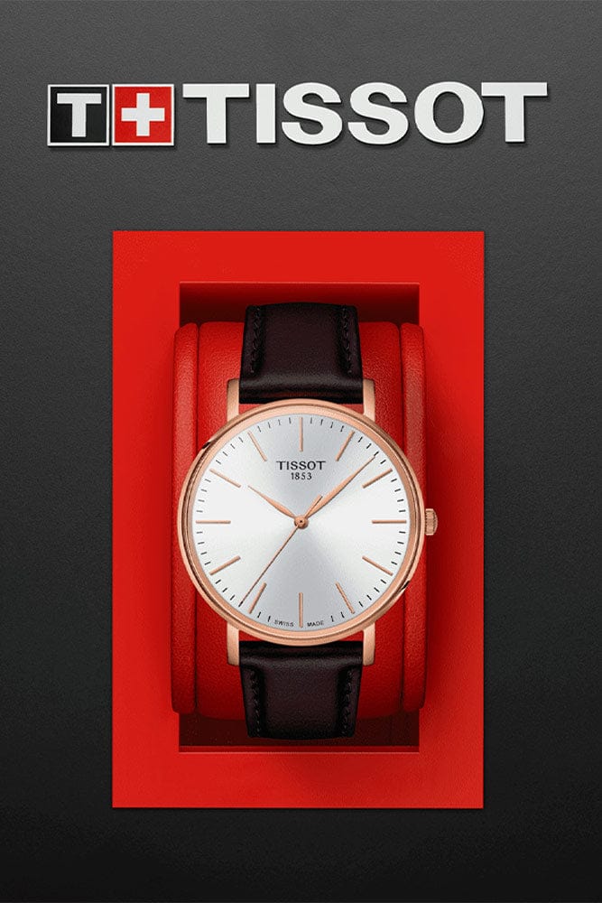 Tissot Everytime Gent Silver Dial Brown Leather Strap Watch for Men - T143.410.36.011.00