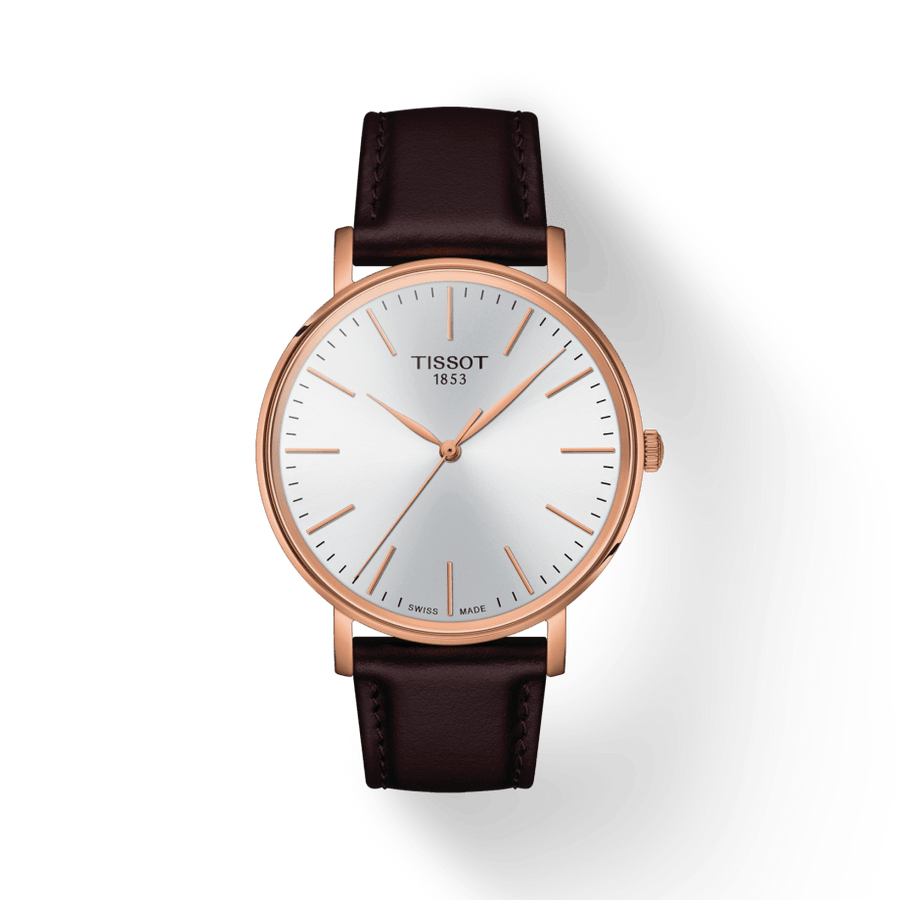 Tissot Everytime Gent Silver Dial Brown Leather Strap Watch for Men - T143.410.36.011.00