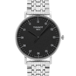 Tissot Everytime Large Black Dial Silver Mesh Bracelet Watch For Men - T109.610.11.077.00