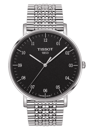 Tissot Everytime Large Black Dial Silver Mesh Bracelet Watch For Men - T109.610.11.077.00