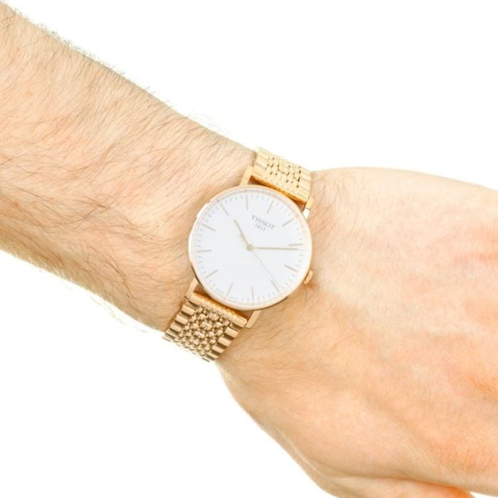 Tissot Everytime Medium White Dial Rose Gold Mesh Bracelet Watch For Men - T109.410.33.031.00