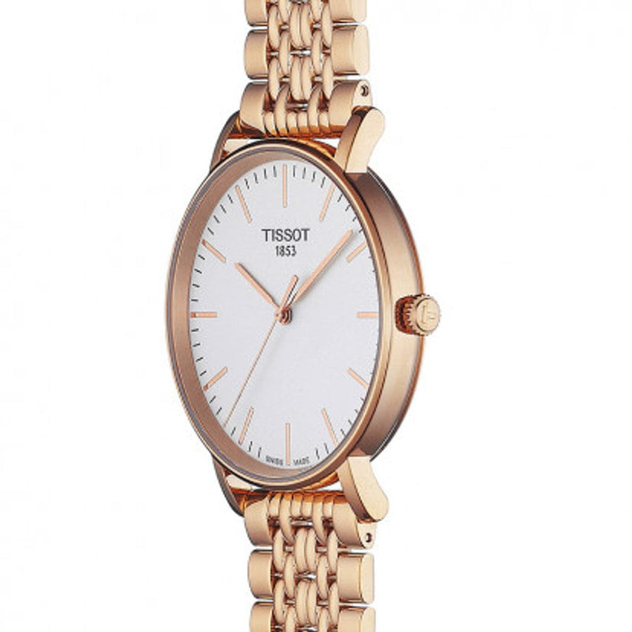 Tissot Everytime Medium White Dial Rose Gold Mesh Bracelet Watch For Men - T109.410.33.031.00