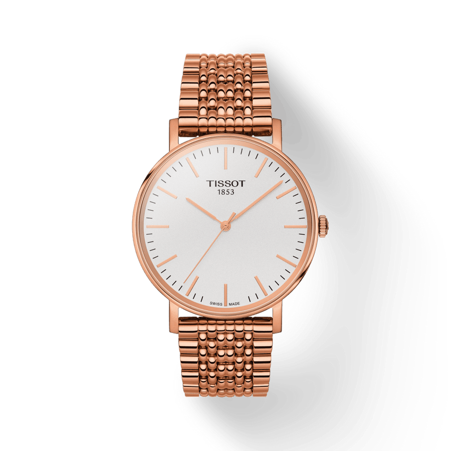 Tissot Everytime Medium White Dial Rose Gold Mesh Bracelet Watch For Men - T109.410.33.031.00