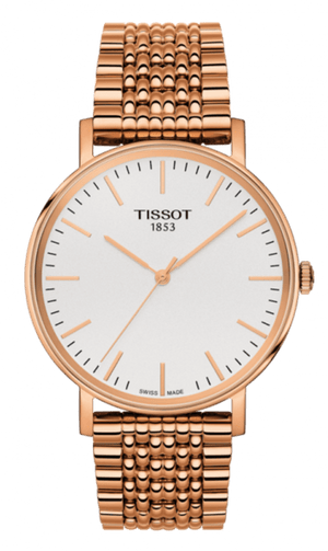 Tissot Everytime Medium White Dial Rose Gold Mesh Bracelet Watch For Men - T109.410.33.031.00