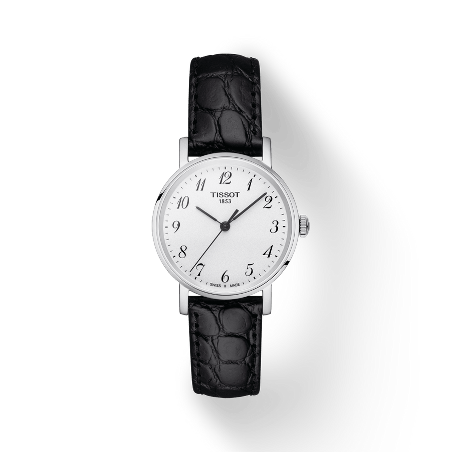 Tissot Everytime Small White Dial Black Leather Strap Watch For Women - T109.210.16.032.00