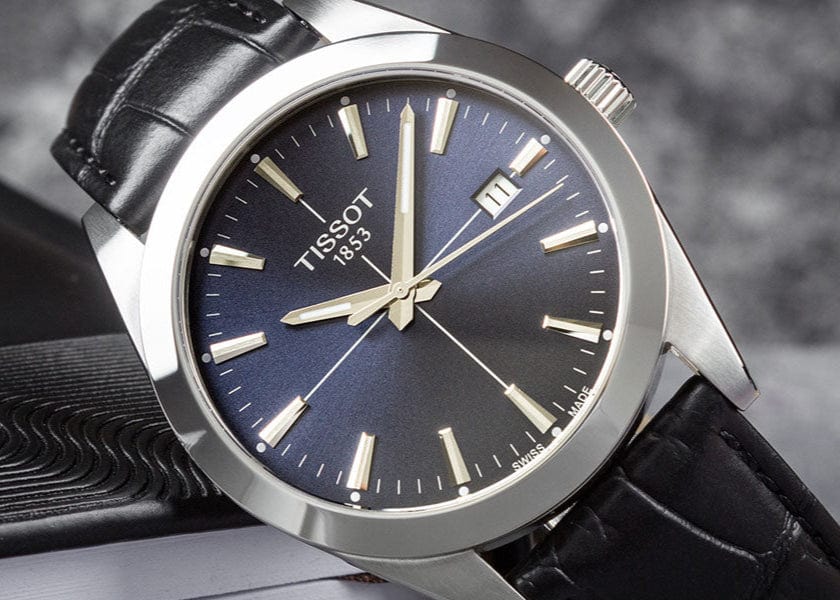 Tissot Gentleman Black Dial Black Leather Strap Watch For Men - T127.410.16.051.00
