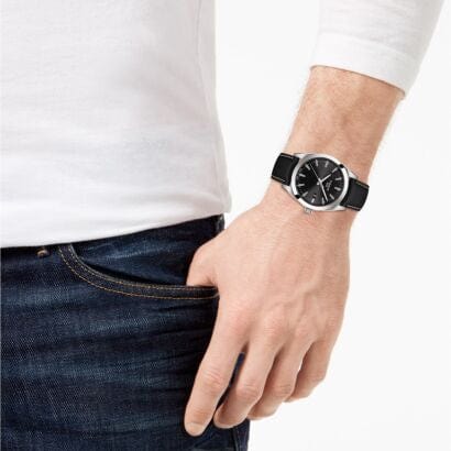 Tissot Gentleman Black Dial Black Leather Strap Watch For Men - T127.410.16.051.00