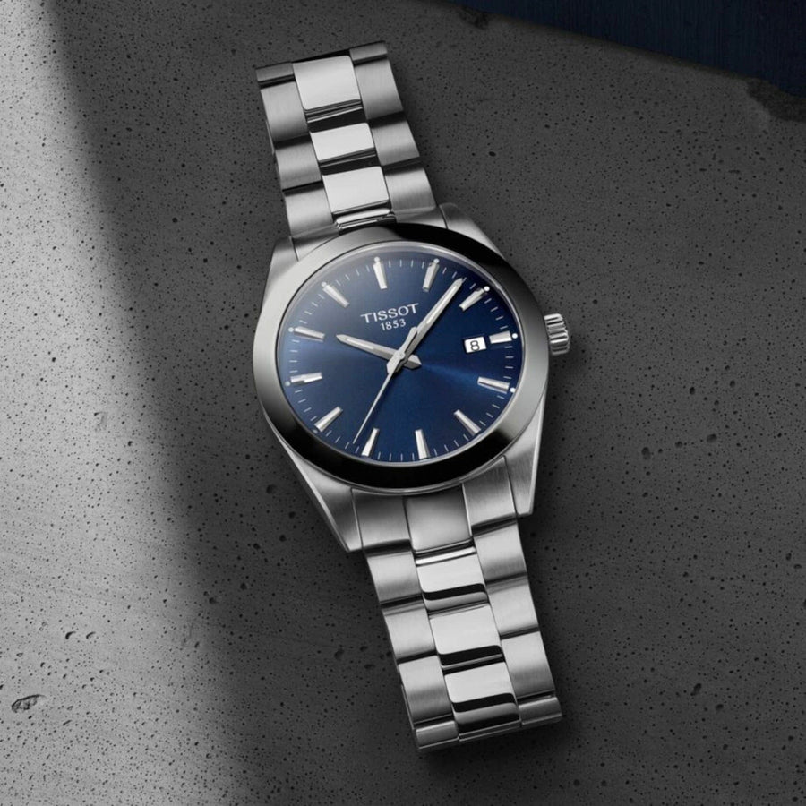 Tissot Gentleman Blue Dial Silver Steel Strap Watch For Men - T127.410.11.041.00