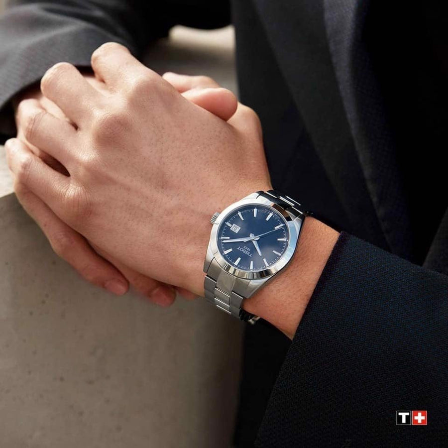 Tissot Gentleman Blue Dial Silver Steel Strap Watch For Men - T127.410.11.041.00