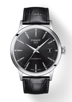Tissot Gentleman Powermatic 80 Silicium Black Dial Black Leather Strap Watch For Men - T127.407.16.051.00