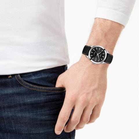 Tissot Gentleman Powermatic 80 Silicium Black Dial Black Leather Strap Watch For Men - T127.407.16.051.00