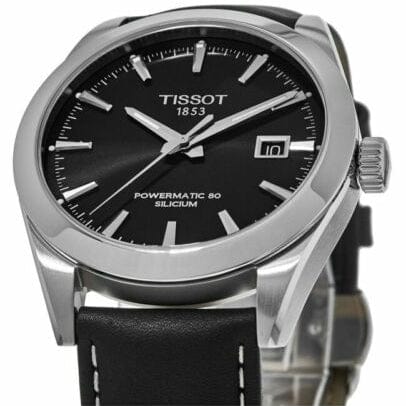 Tissot Gentleman Powermatic 80 Silicium Black Dial Black Leather Strap Watch For Men - T127.407.16.051.00