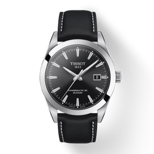 Tissot Gentleman Powermatic 80 Silicium Black Dial Black Leather Strap Watch For Men - T127.407.16.051.00