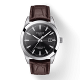 Tissot Gentleman Powermatic 80 Silicium Black Dial Brown Leather Strap Watch For Men - T127.407.16.051.01