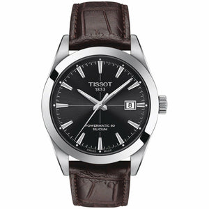 Tissot Gentleman Powermatic 80 Silicium Black Dial Brown Leather Strap Watch For Men - T127.407.16.051.01