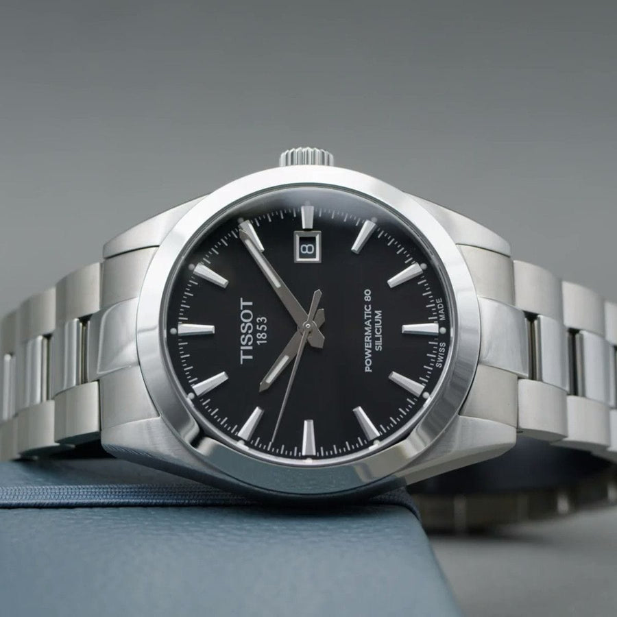 Tissot Gentleman Powermatic 80 Silicium Black Dial Silver Steel Strap Watch For Men - T127.407.11.051.00