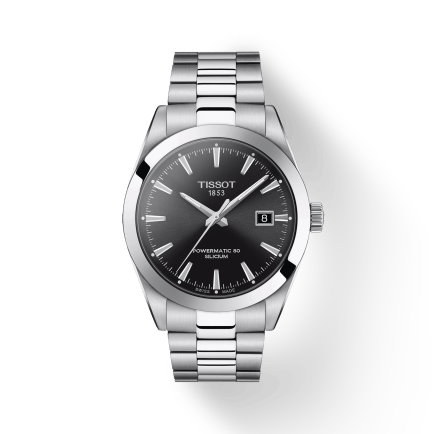 Tissot Gentleman Powermatic 80 Silicium Black Dial Silver Steel Strap Watch For Men - T127.407.11.051.00