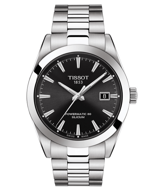 Tissot Gentleman Powermatic 80 Silicium Black Dial Silver Steel Strap Watch For Men - T127.407.11.051.00